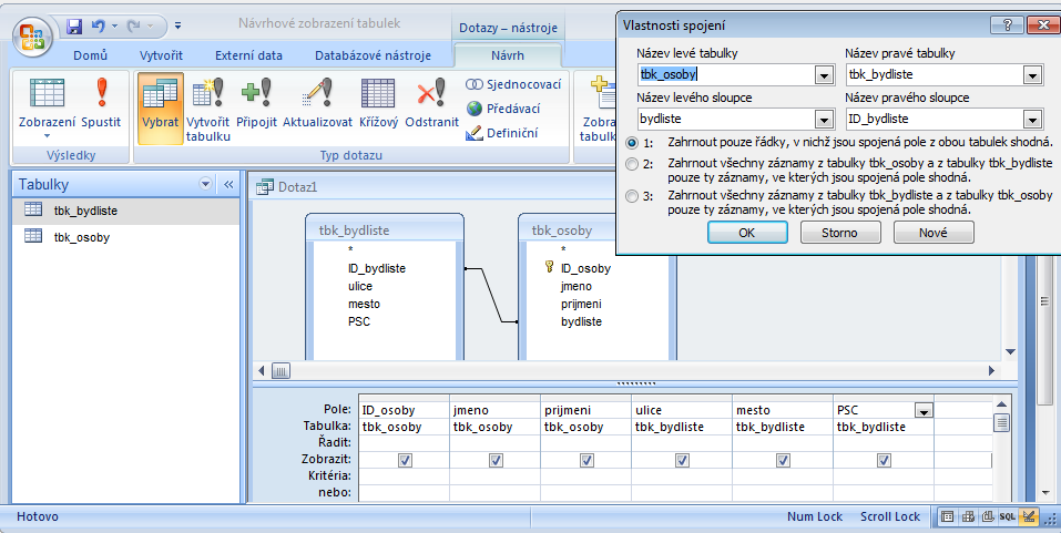 Vlastnosti propojení